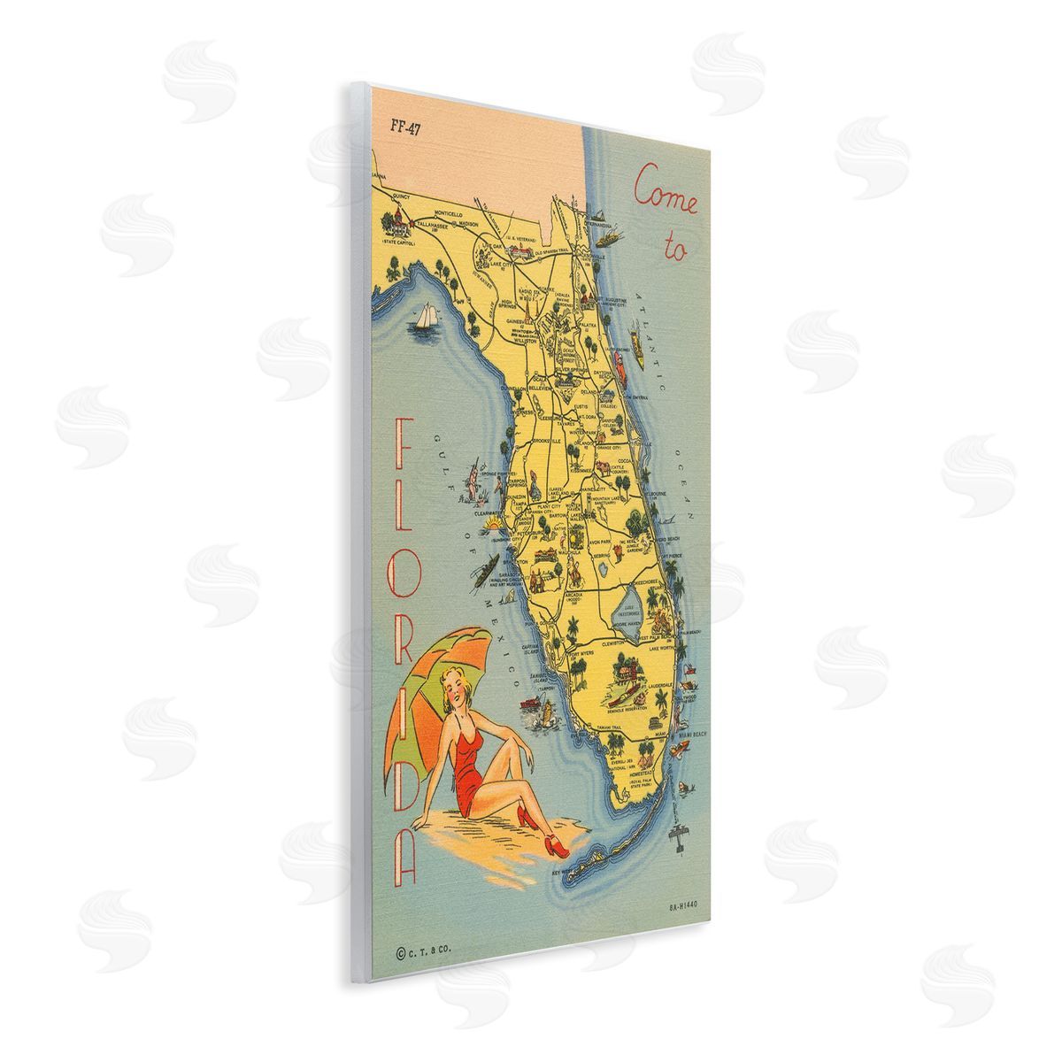 Florida Map Retro Beach Wood Plaque Wall Art, Home Decor by Wild Apple Portfolio