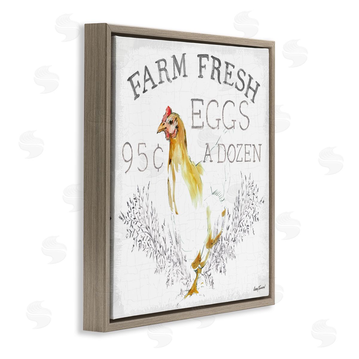 Chicken Farm Fresh Vintage Sign Brown Floating Frame Canvas Wall Art, Home Decor by Avery Tillmon