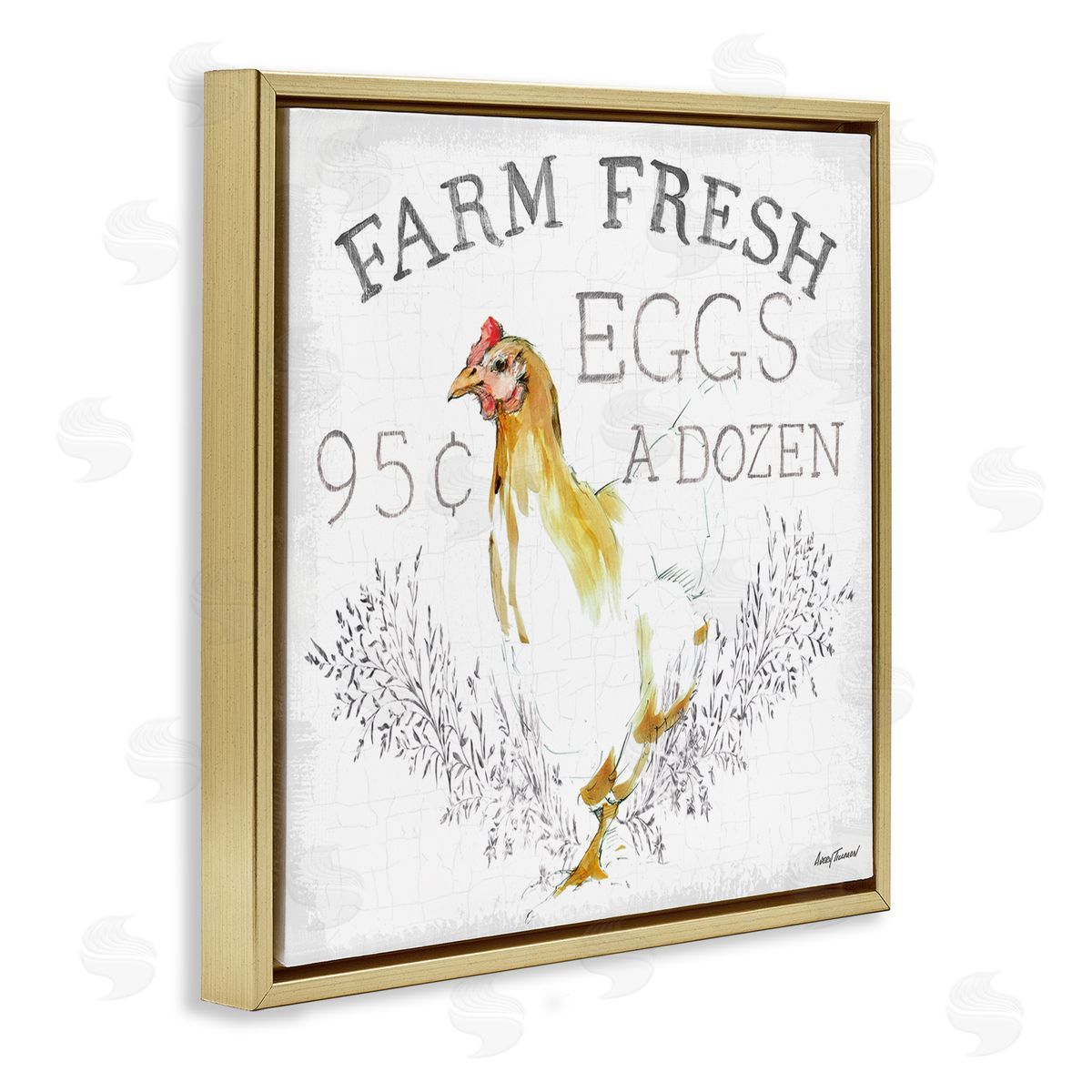 Chicken Farm Fresh Vintage Sign Gold Floating Frame Canvas Wall Art, Home Decor by Avery Tillmon