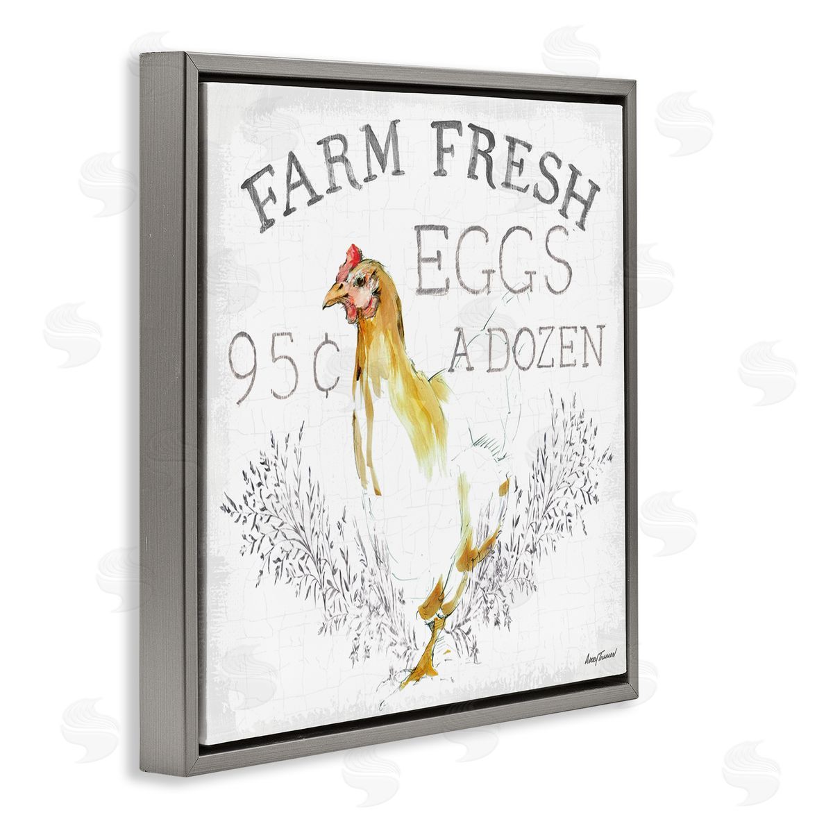Chicken Farm Fresh Vintage Sign Grey Floating Frame Canvas Wall Art, Home Decor by Avery Tillmon