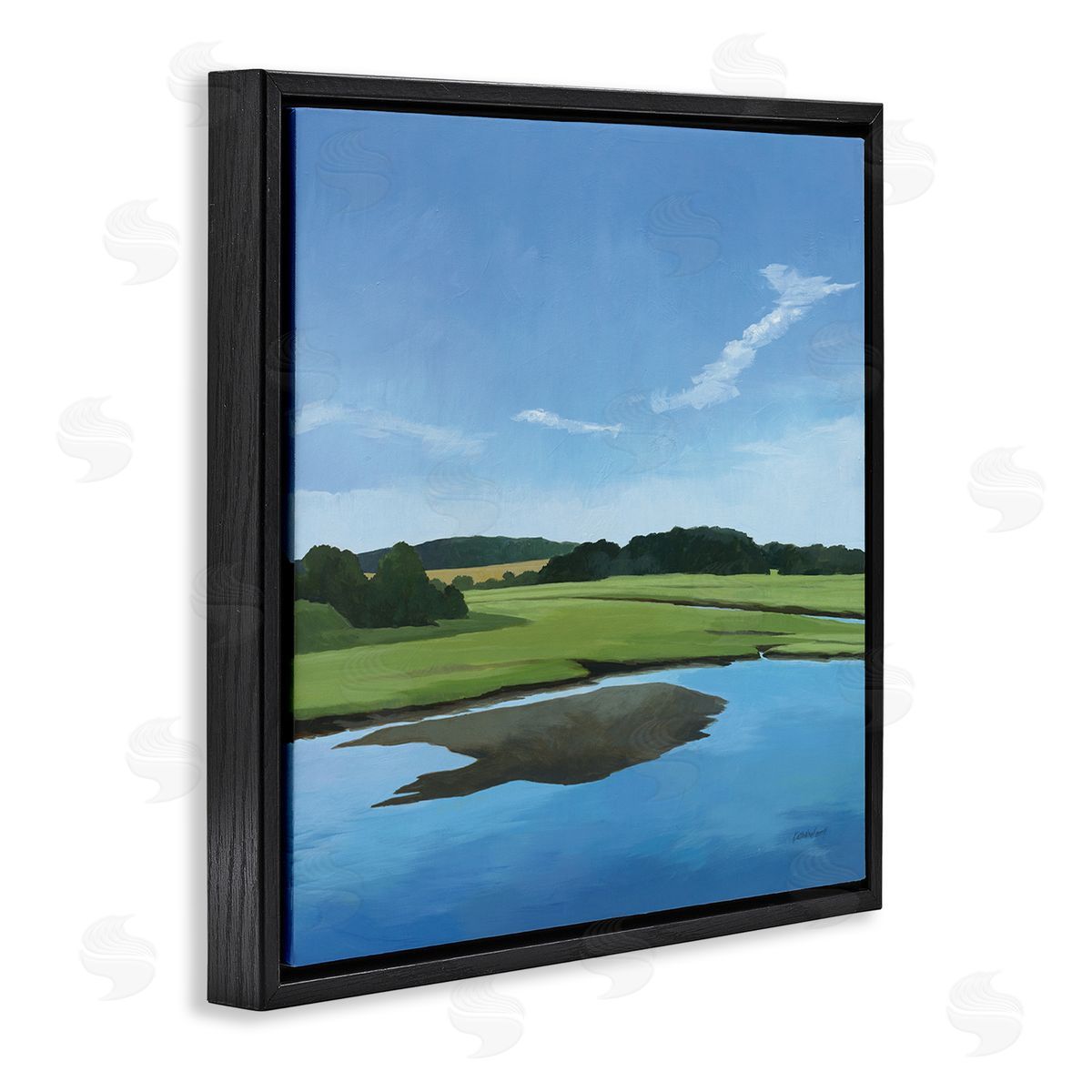 Serene Pond Lake Landscape Black Floating Frame Canvas Wall Art, Home Decor by Kathrine Lovell