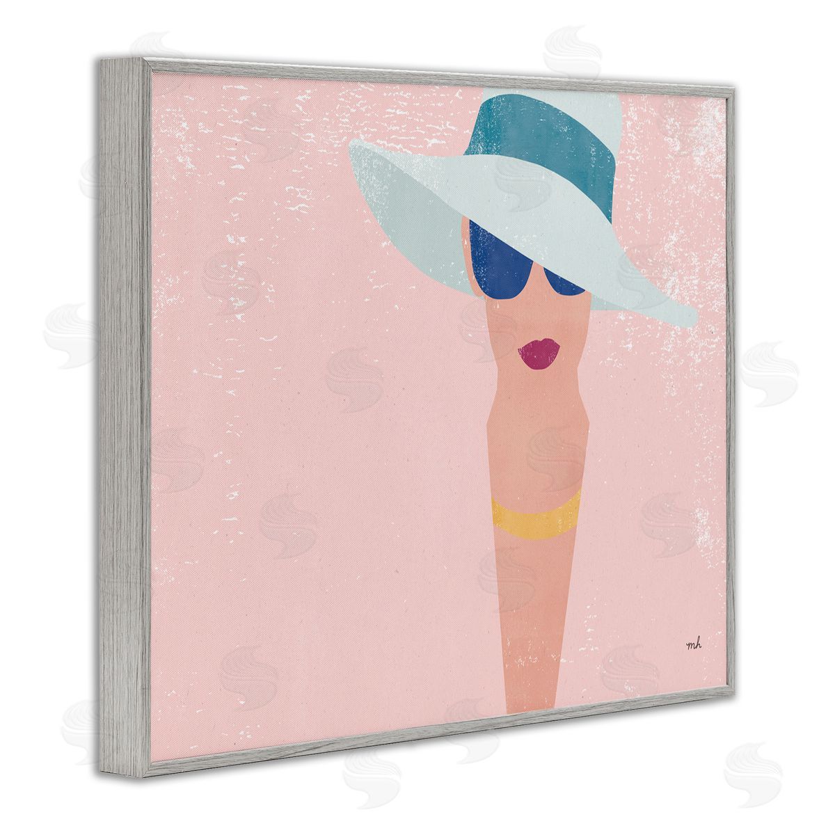 Pink Pastel Female Portrait Grey Frame Print Wall Art, Home Decor by Moira Hershey