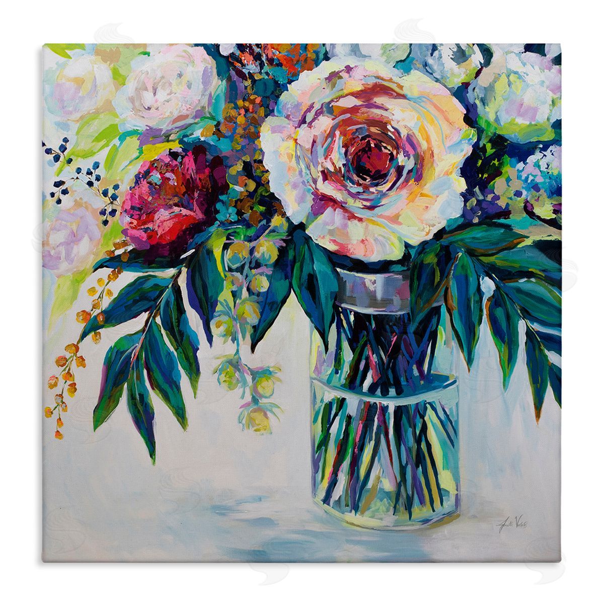 Vibrant Multi-Color Spring Bouquet Canvas Wall Art, Home Decor by Jeanette Vertentes