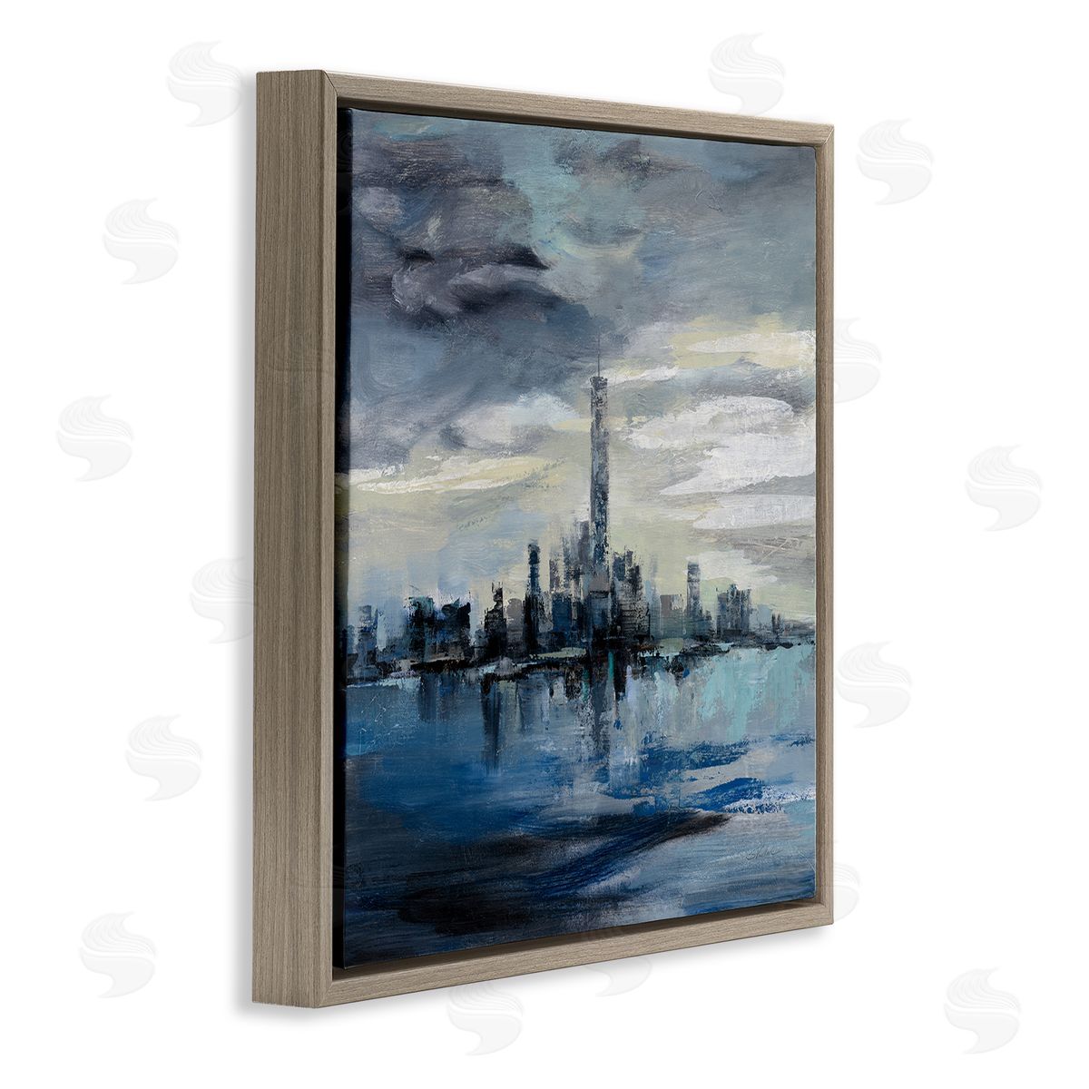 Storm Cloud City Building Skyline Brown Floating Frame Canvas Wall Art, Home Decor by Silvia Vassileva
