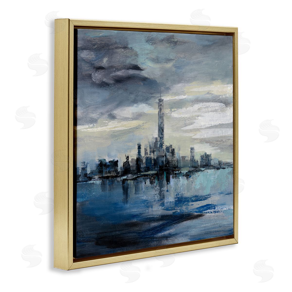 Storm Cloud City Building Skyline Gold Floating Frame Canvas Wall Art, Home Decor by Silvia Vassileva