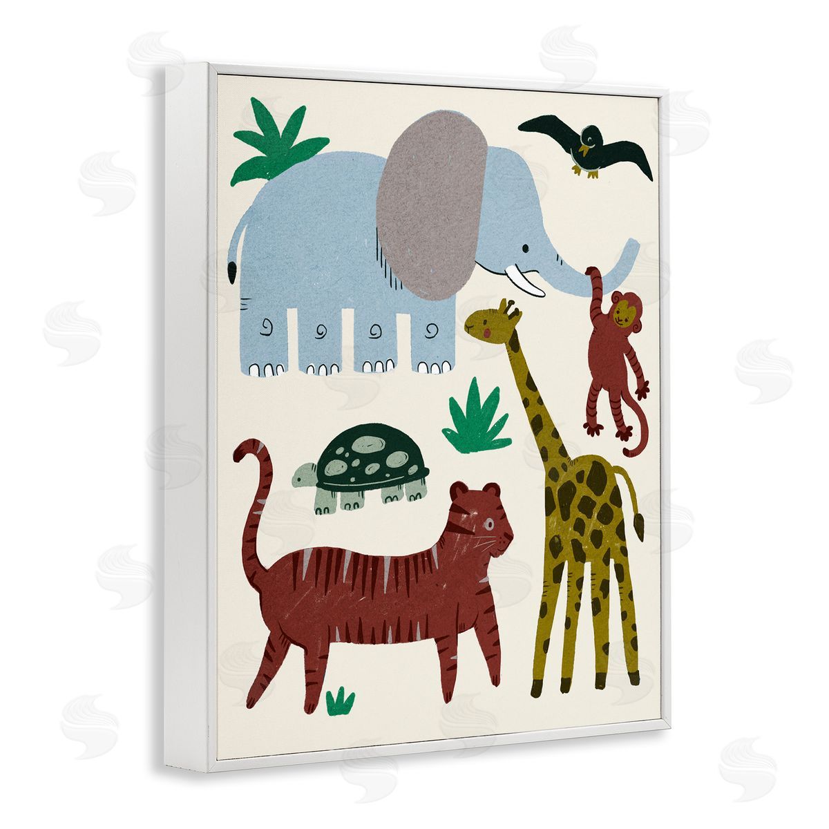 Colorful Safari Animal Friends White Frame Print Wall Art, Home Decor by Stupell Studio