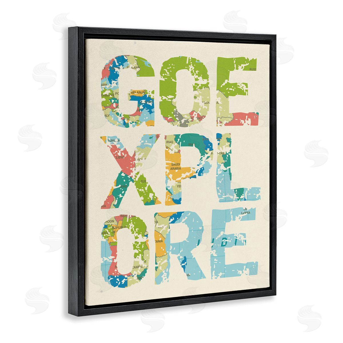 Go Explore Map Typography Black Floating Frame Canvas Wall Art, Home Decor by Stupell Studio