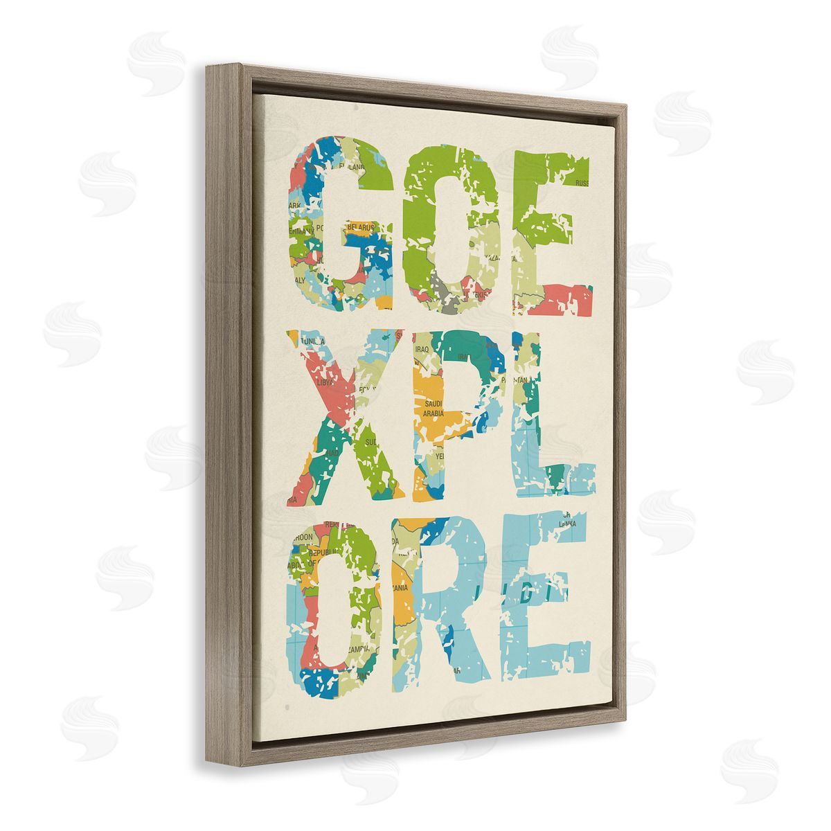 Go Explore Map Typography Brown Floating Frame Canvas Wall Art, Home Decor by Stupell Studio