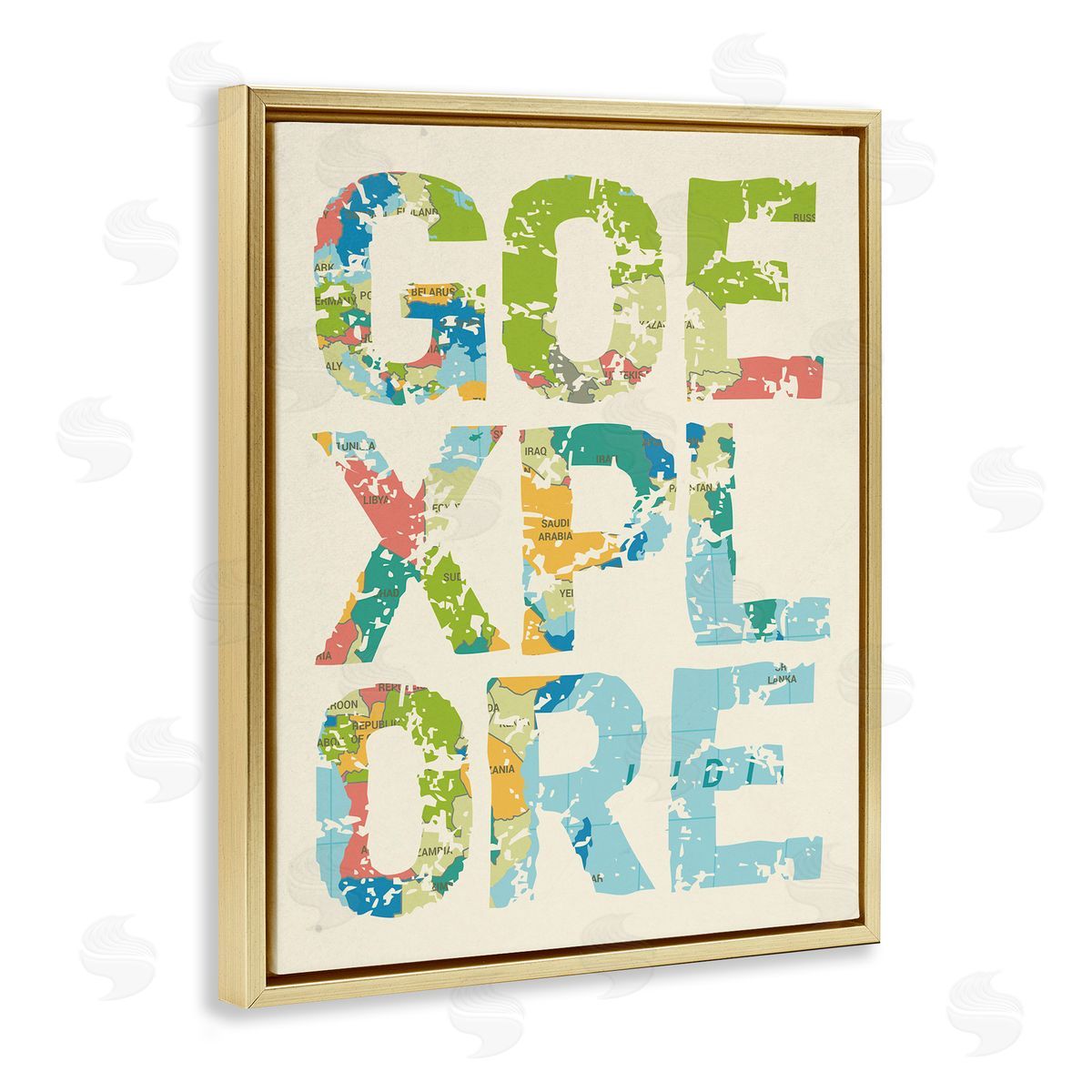 Go Explore Map Typography Gold Floating Frame Canvas Wall Art, Home Decor by Stupell Studio