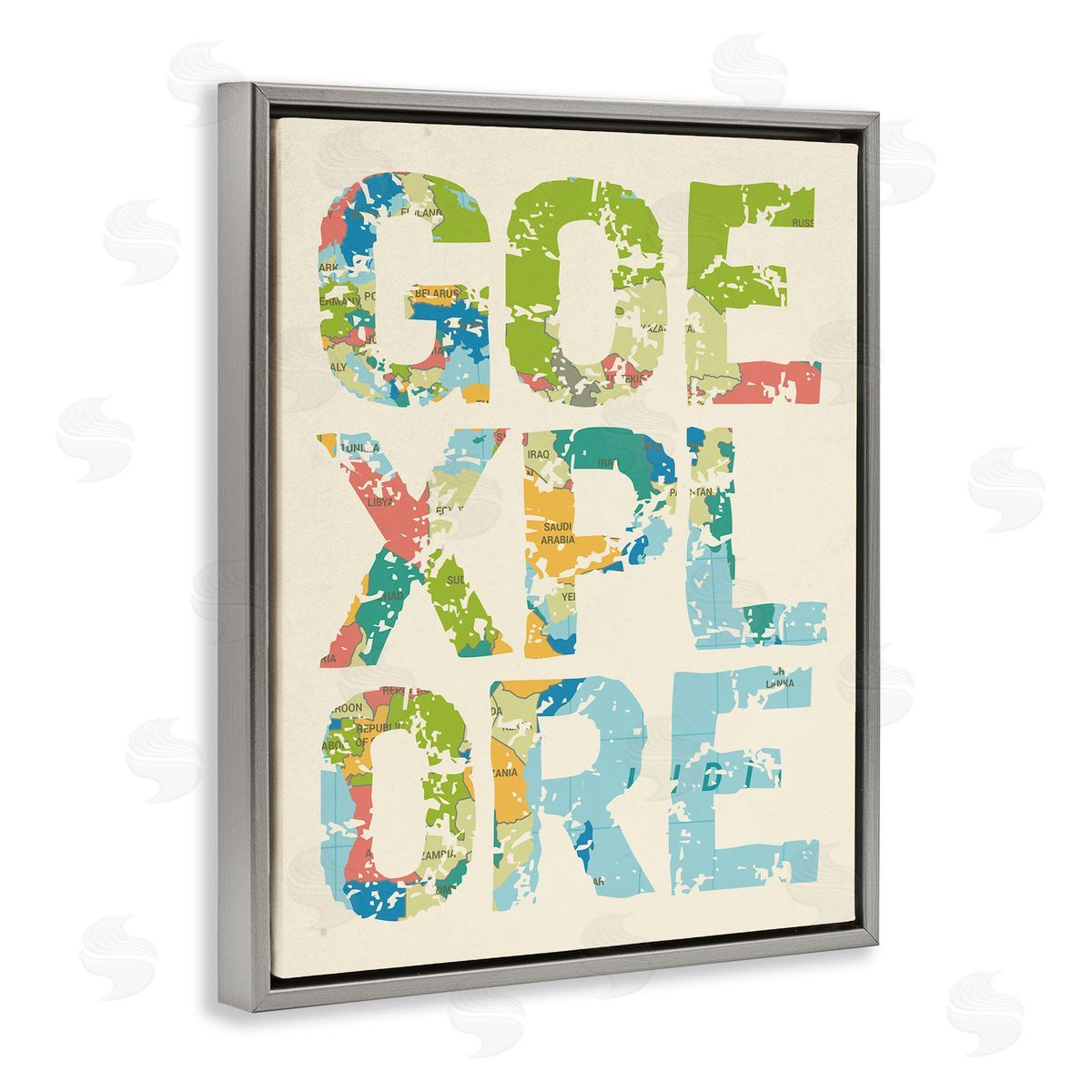 Go Explore Map Typography Grey Floating Frame Canvas Wall Art, Home Decor by Stupell Studio