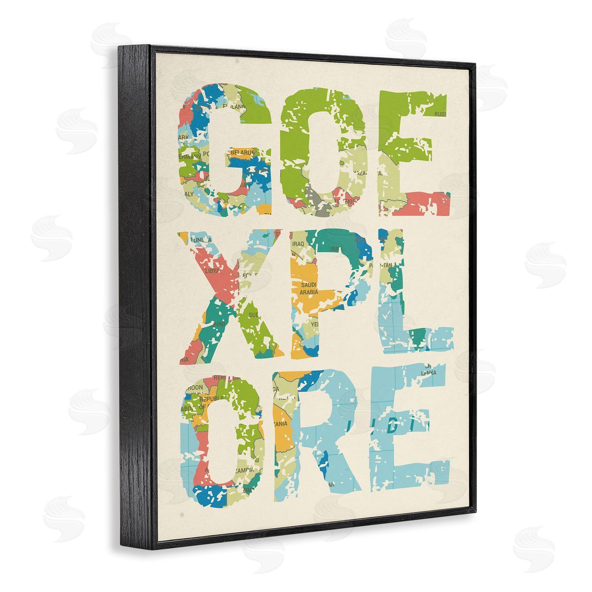 Go Explore Map Typography Black Frame Print Wall Art, Home Decor by Stupell Studio