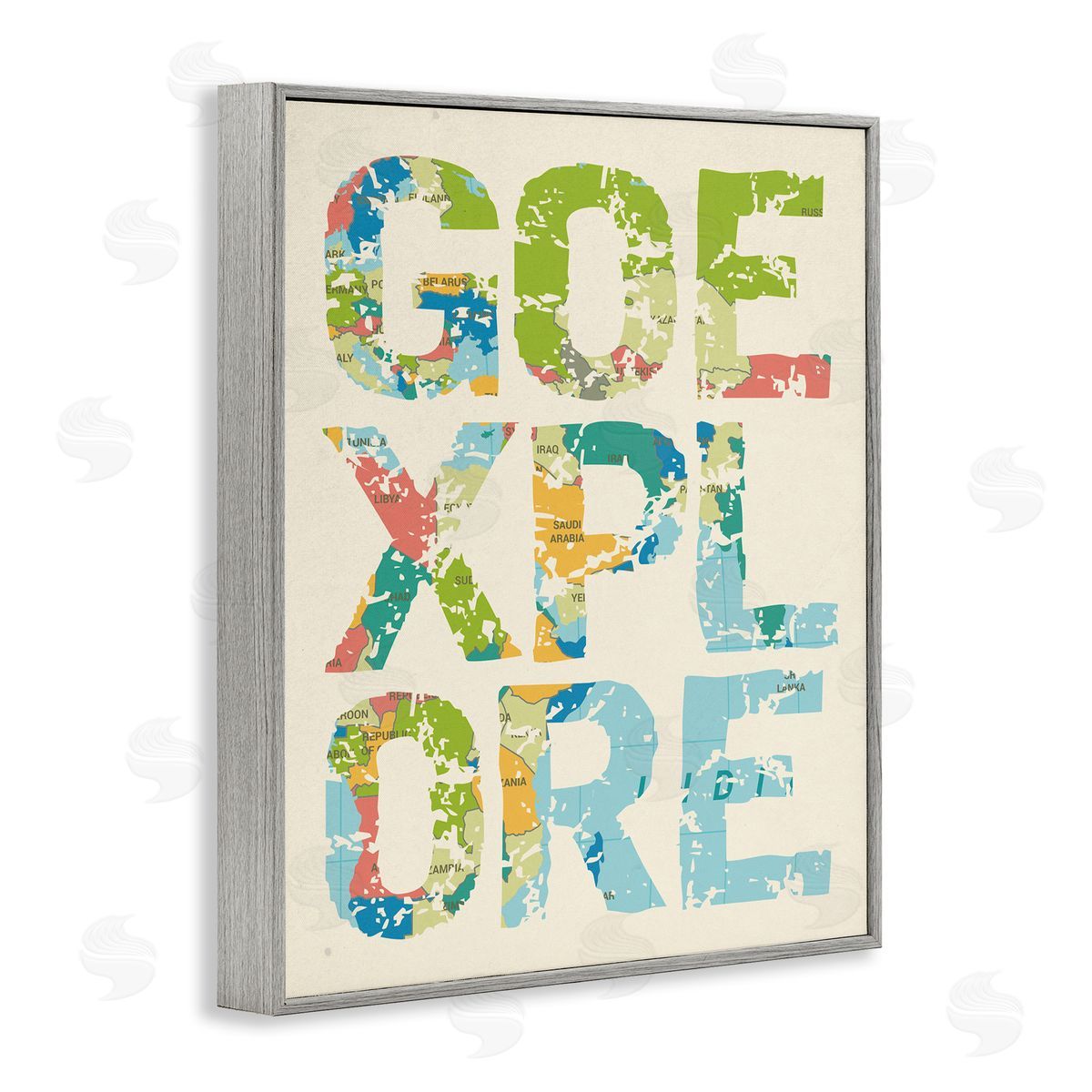 Go Explore Map Typography Grey Frame Print Wall Art, Home Decor by Stupell Studio