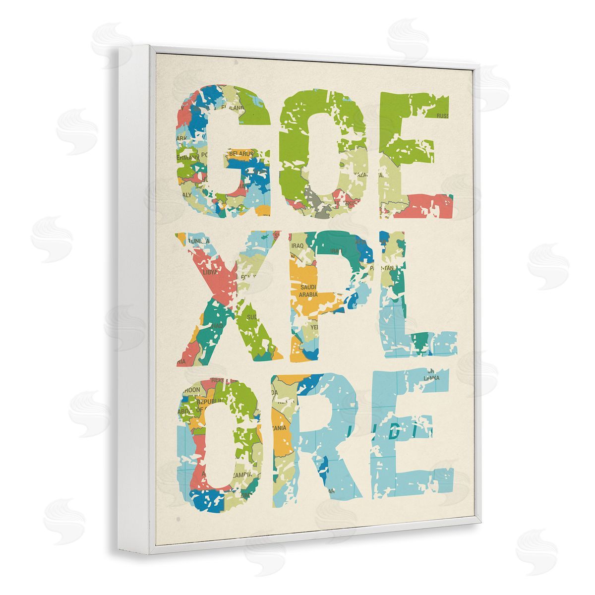 Go Explore Map Typography White Frame Print Wall Art, Home Decor by Stupell Studio