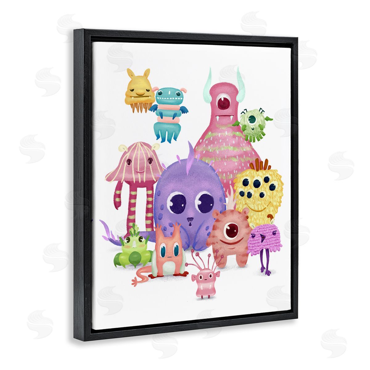 Fun Monsters Colorful Illustration Black Floating Frame Canvas Wall Art, Home Decor by Ziwei Li