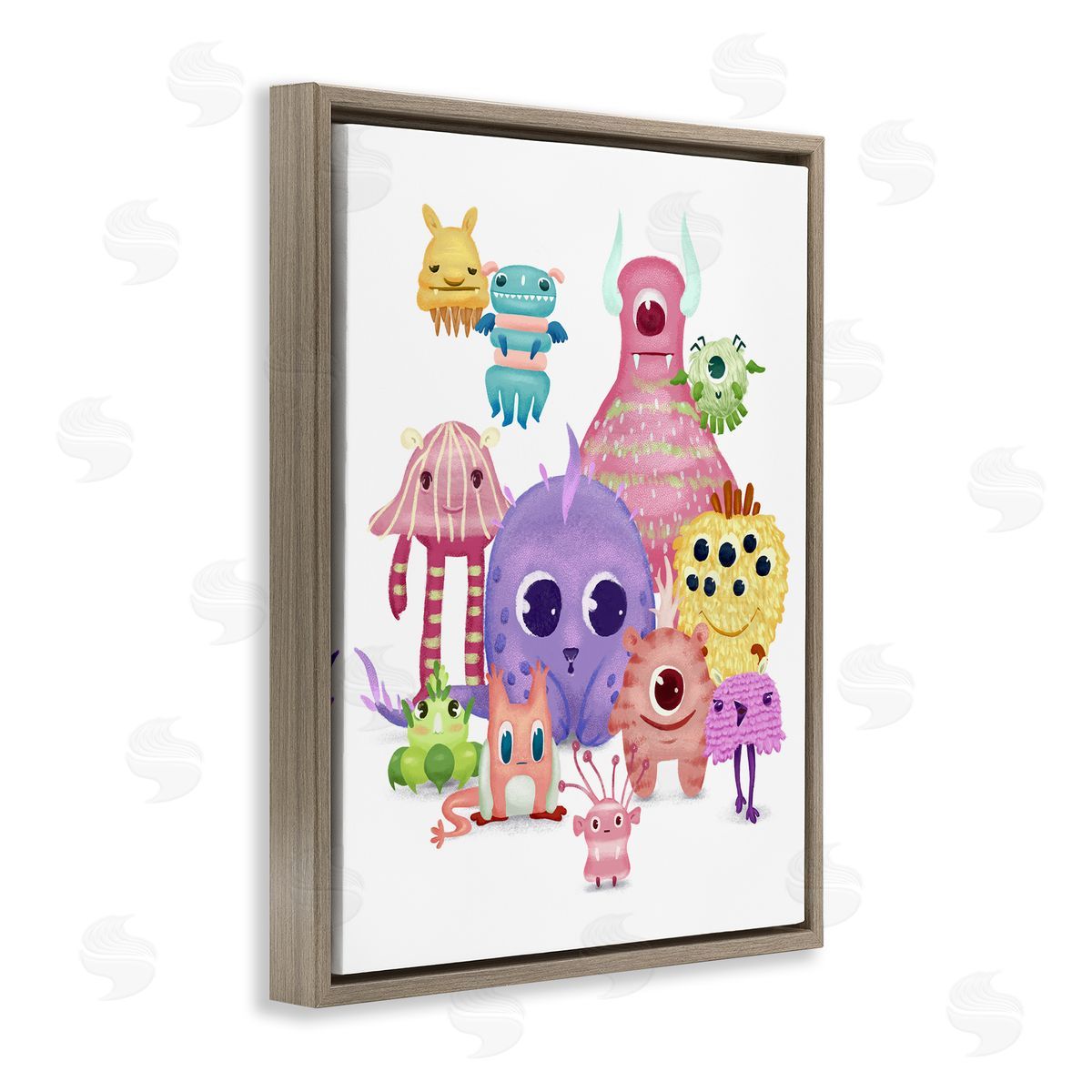 Fun Monsters Colorful Illustration Brown Floating Frame Canvas Wall Art, Home Decor by Ziwei Li