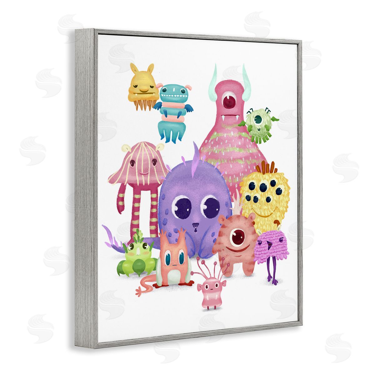 Fun Monsters Colorful Illustration Grey Frame Print Wall Art, Home Decor by Ziwei Li