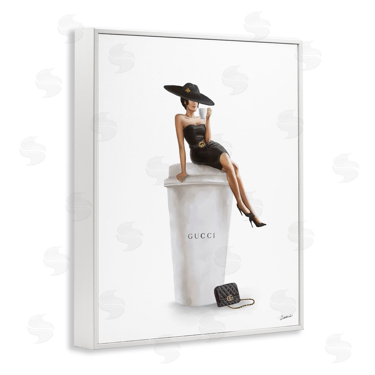 Stylish Fashion Female Pose Coffee White Frame Print Wall Art, Home Decor by Ziwei Li