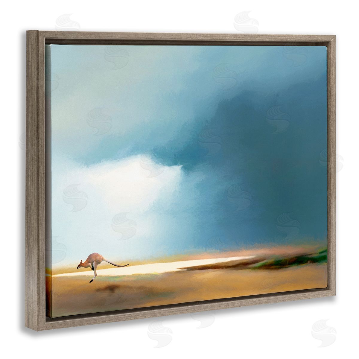 Jumping Kangaroo Australian Outback Brown Floating Frame Canvas Wall Art, Home Decor by Urban Road