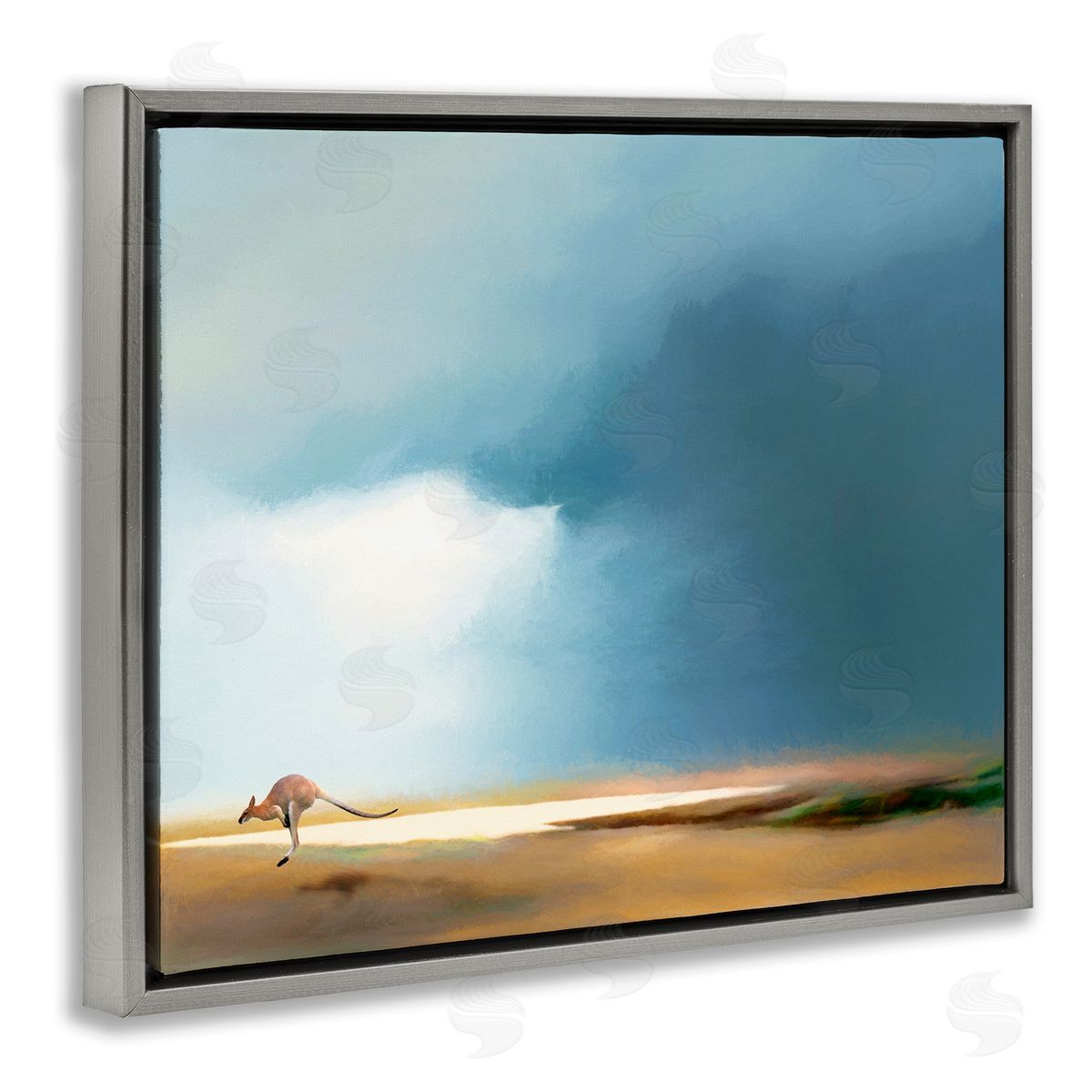 Jumping Kangaroo Australian Outback Grey Floating Frame Canvas Wall Art, Home Decor by Urban Road