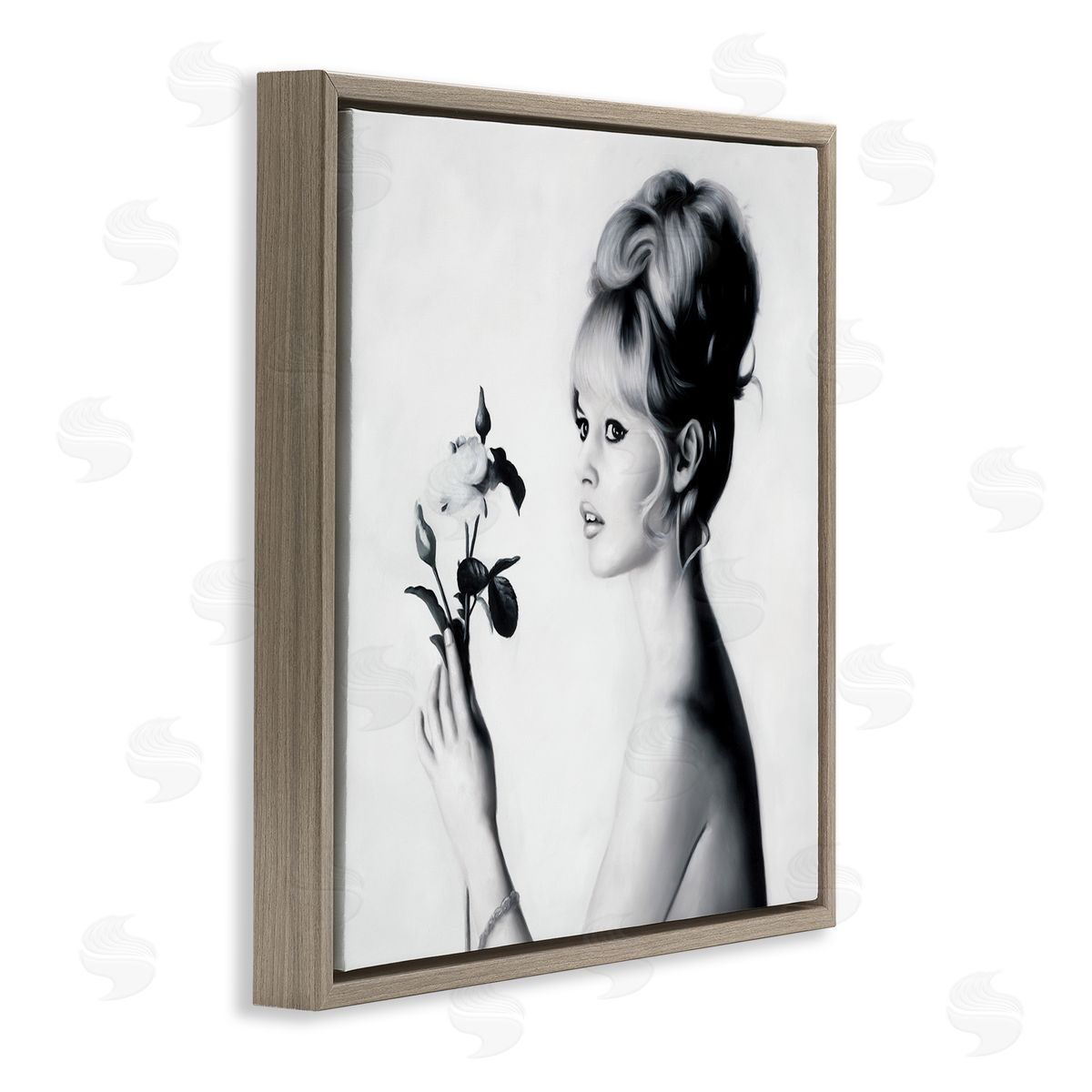 Famous People Bardot Portrait Brown Floating Frame Canvas Wall Art, Home Decor by Urban Road