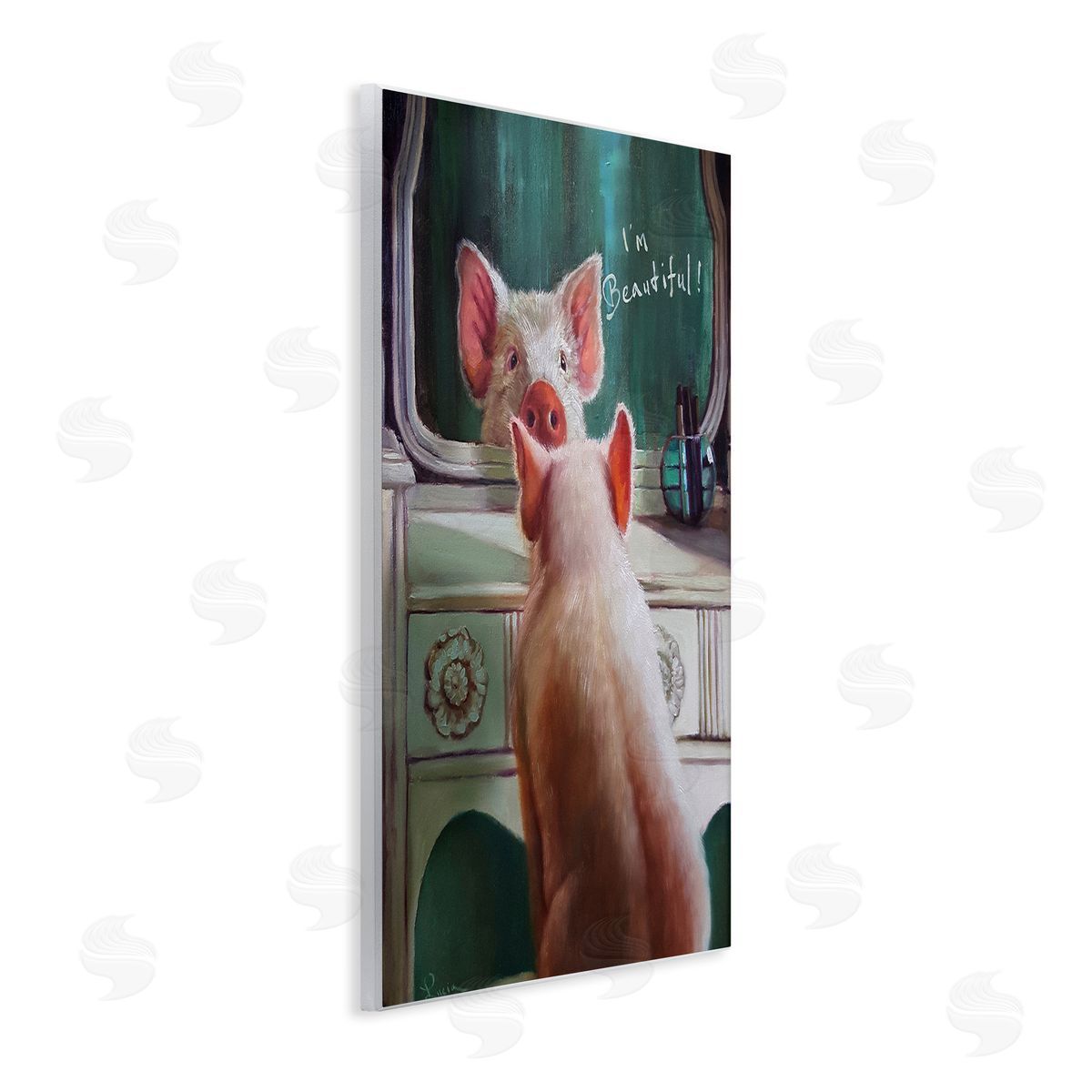 I'm Beautiful Pig in Mirror Wood Plaque Wall Art, Home Decor by Lucia Heffernan