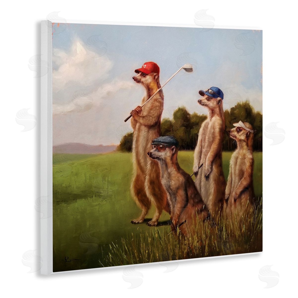 Meerkats Playing Golf Wood Plaque Wall Art, Home Decor by Lucia Heffernan