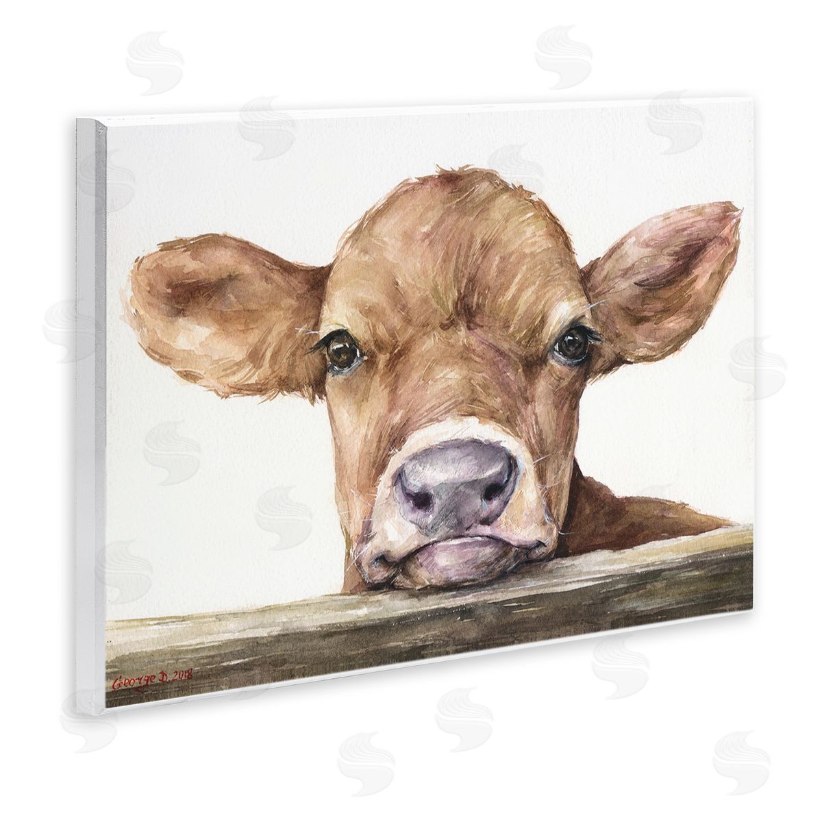 Baby Cow Animal Watercolor Wood Plaque Wall Art, Home Decor by George Dyachenko