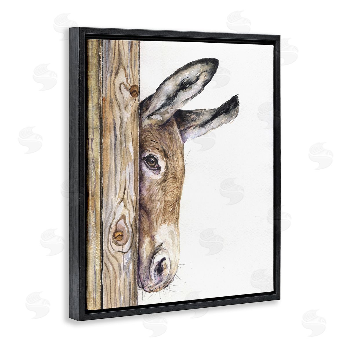 Baby Donkey Animal Watercolor Black Floating Frame Canvas Wall Art, Home Decor by George Dyachenko