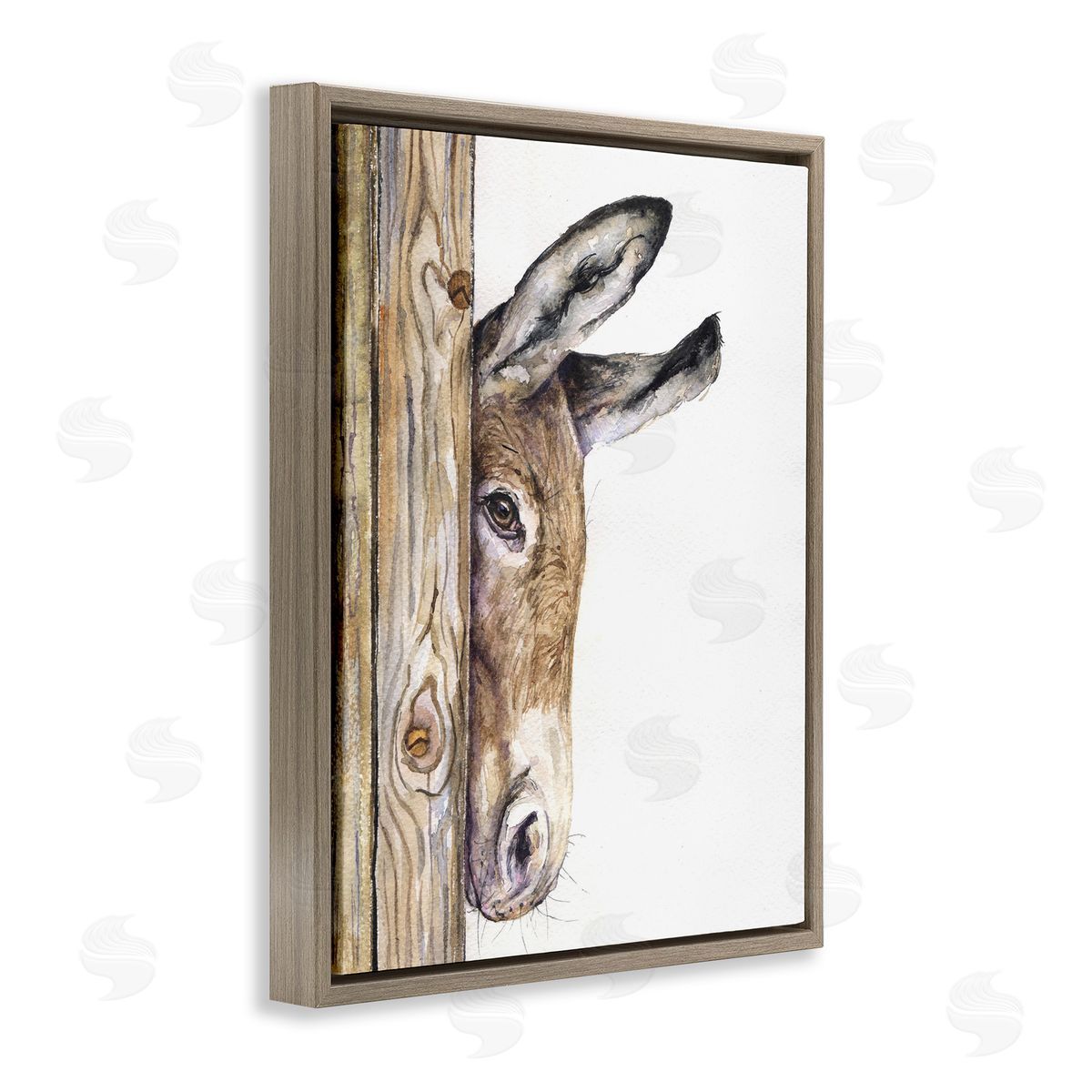 Baby Donkey Animal Watercolor Brown Floating Frame Canvas Wall Art, Home Decor by George Dyachenko