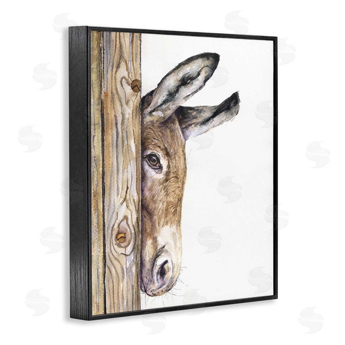 Baby Donkey Animal Watercolor Black Frame Print Wall Art, Home Decor by George Dyachenko