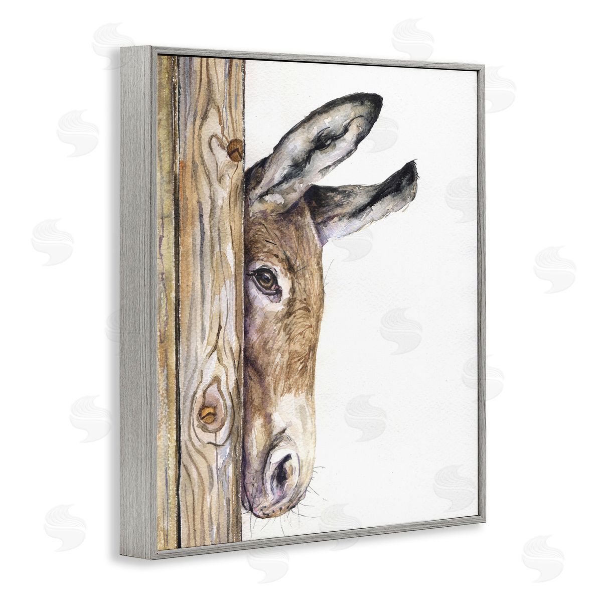 Baby Donkey Animal Watercolor Grey Frame Print Wall Art, Home Decor by George Dyachenko