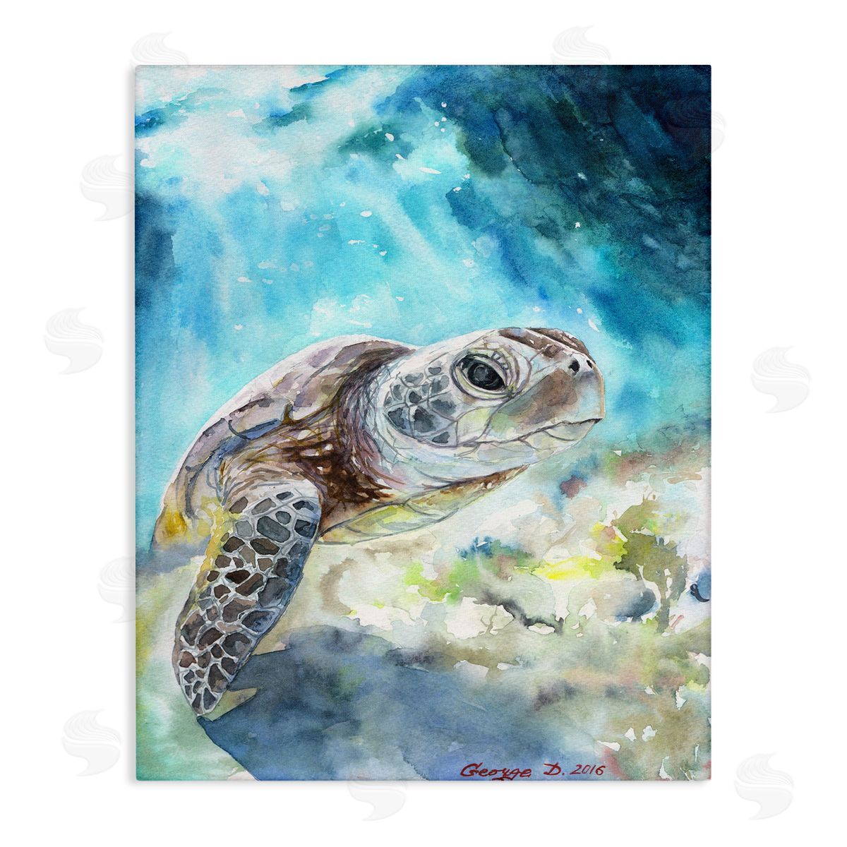 Sea Turtle Ocean Watercolor Canvas Wall Art, Home Decor by George Dyachenko
