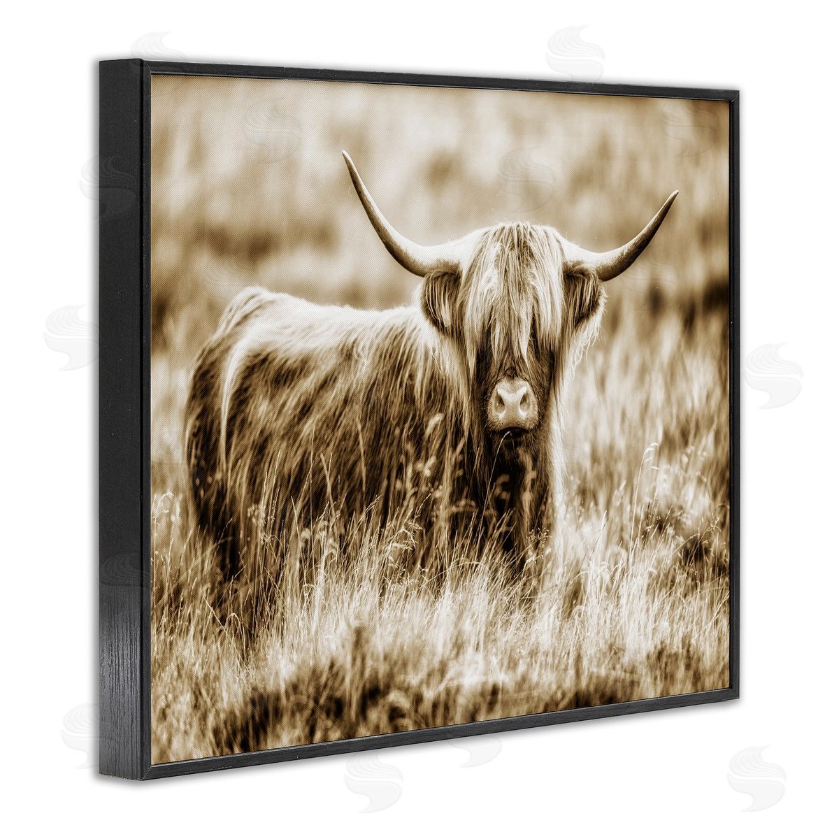 Vintage Cow In Pasture Black Frame Print Wall Art, Home Decor by Villager Jim