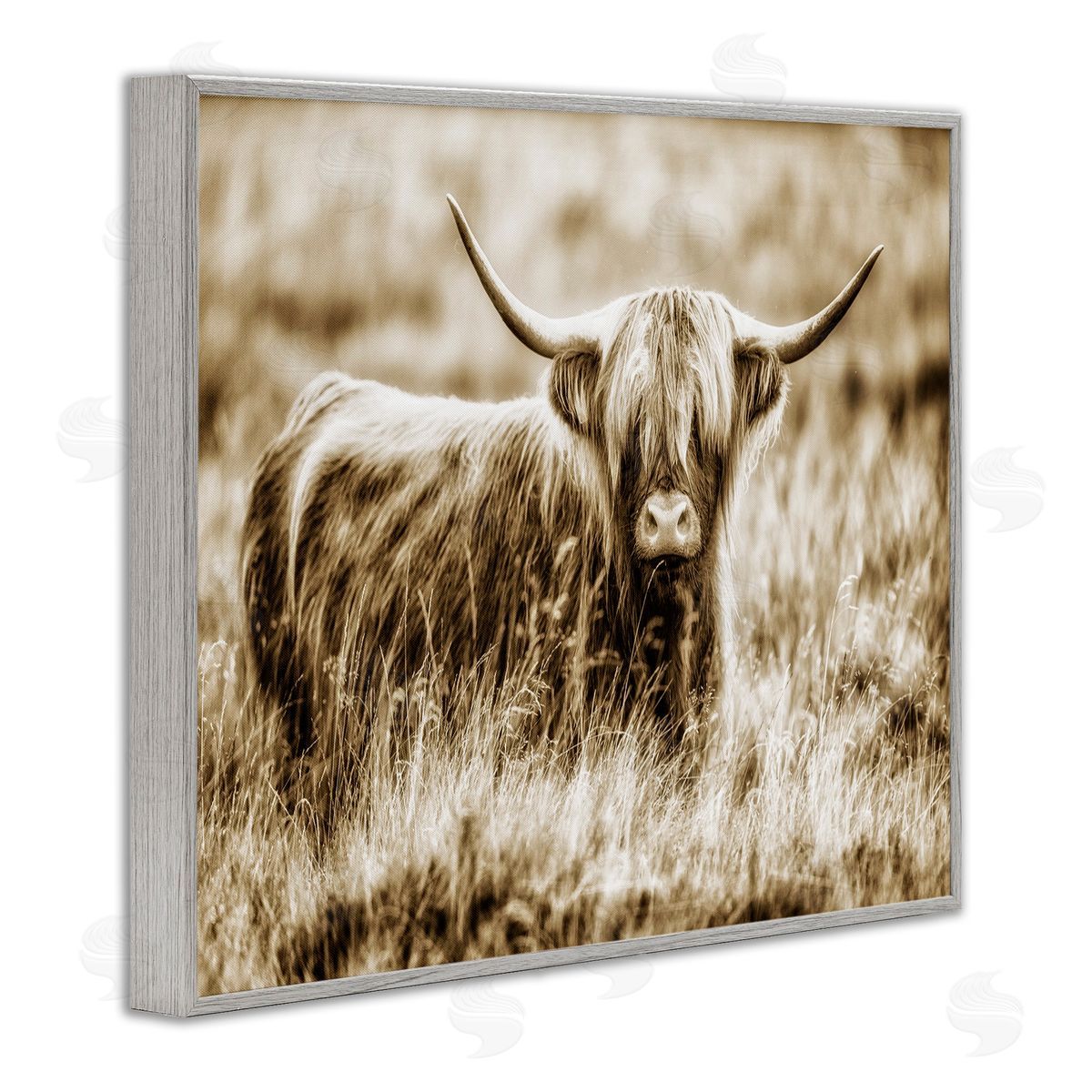 Vintage Cow In Pasture Grey Frame Print Wall Art, Home Decor by Villager Jim
