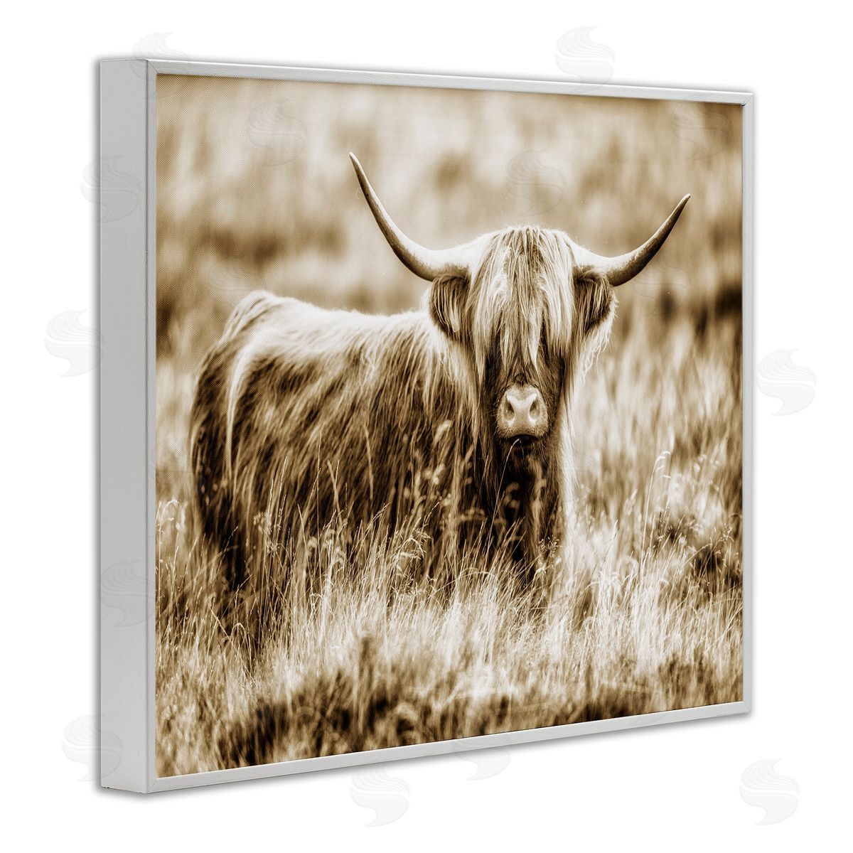 Vintage Cow In Pasture White Frame Print Wall Art, Home Decor by Villager Jim