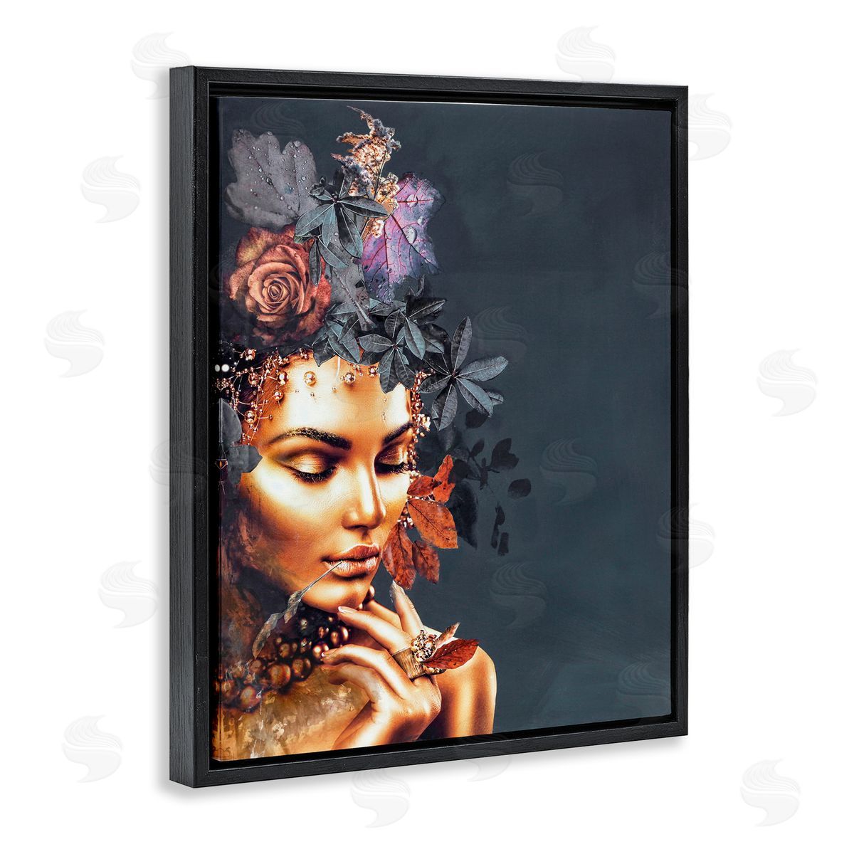 Female Portrait and Florals Black Floating Frame Canvas Wall Art, Home Decor by Design Fabrikken