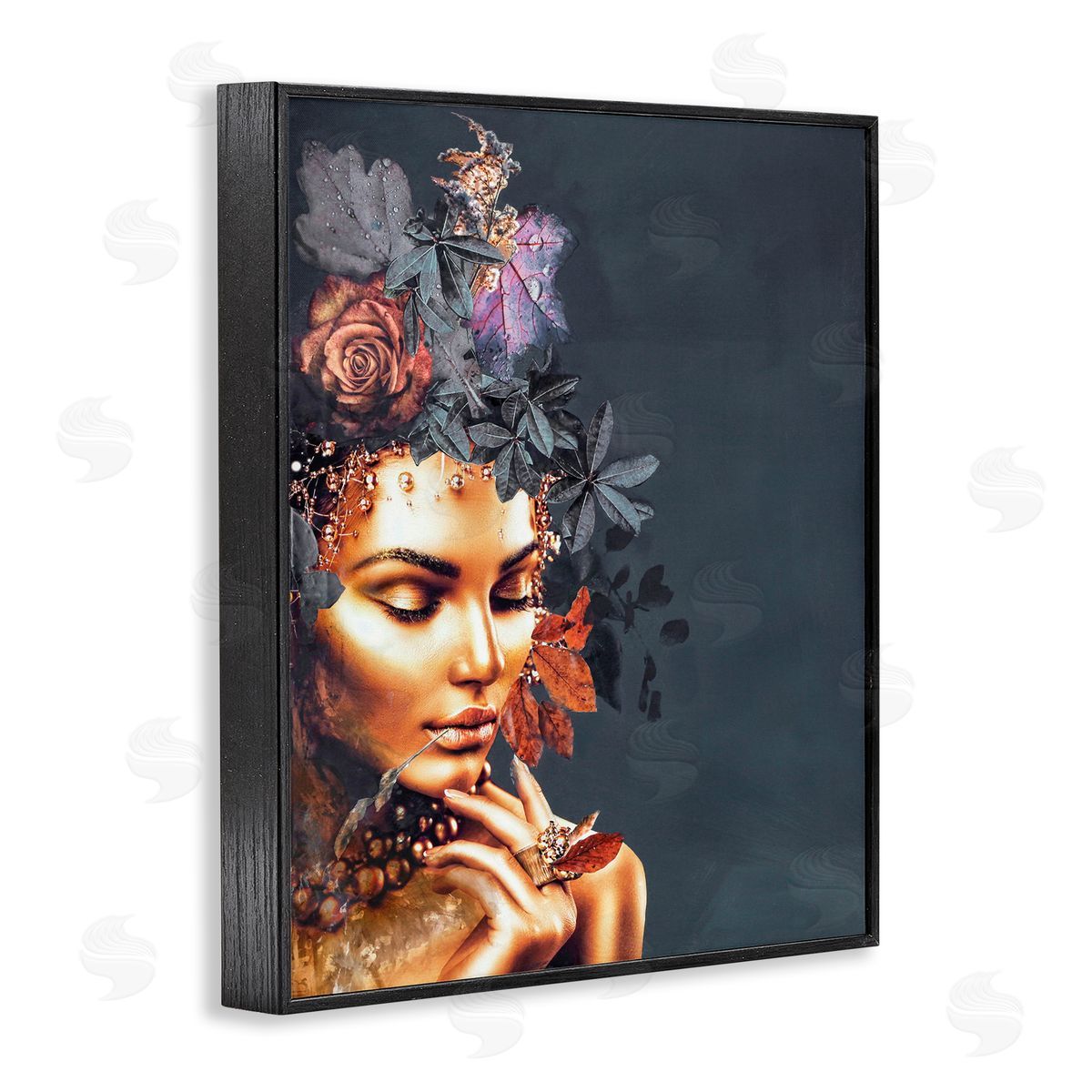 Female Portrait and Florals Black Frame Print Wall Art, Home Decor by Design Fabrikken