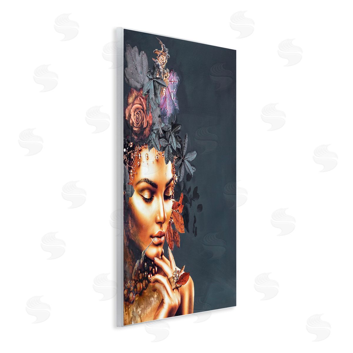 Female Portrait and Florals Wood Plaque Wall Art, Home Decor by Design Fabrikken