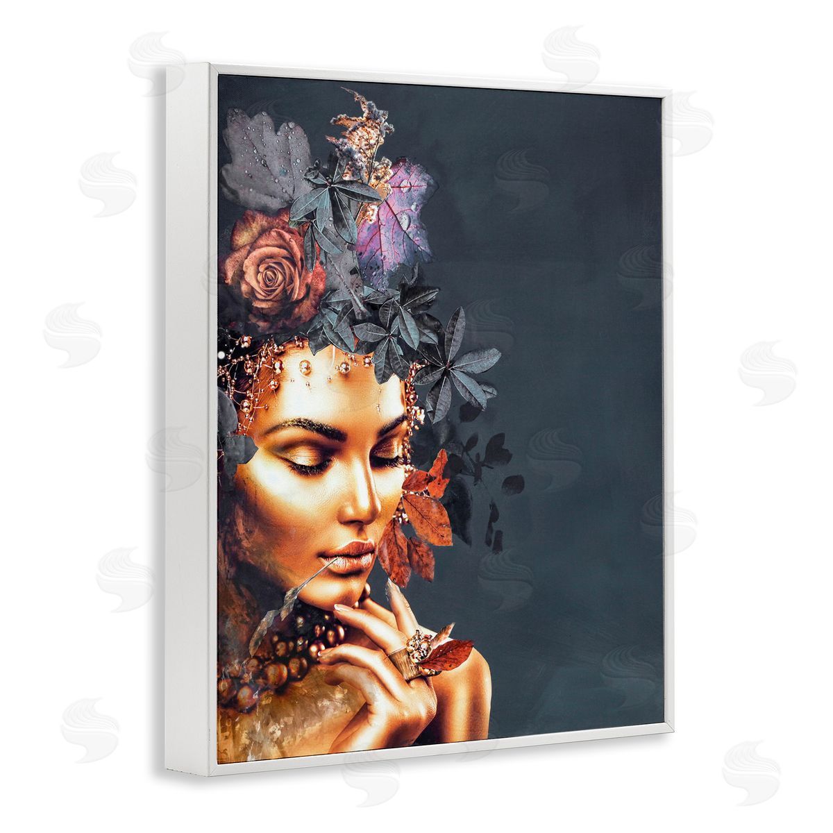 Female Portrait and Florals White Frame Print Wall Art, Home Decor by Design Fabrikken