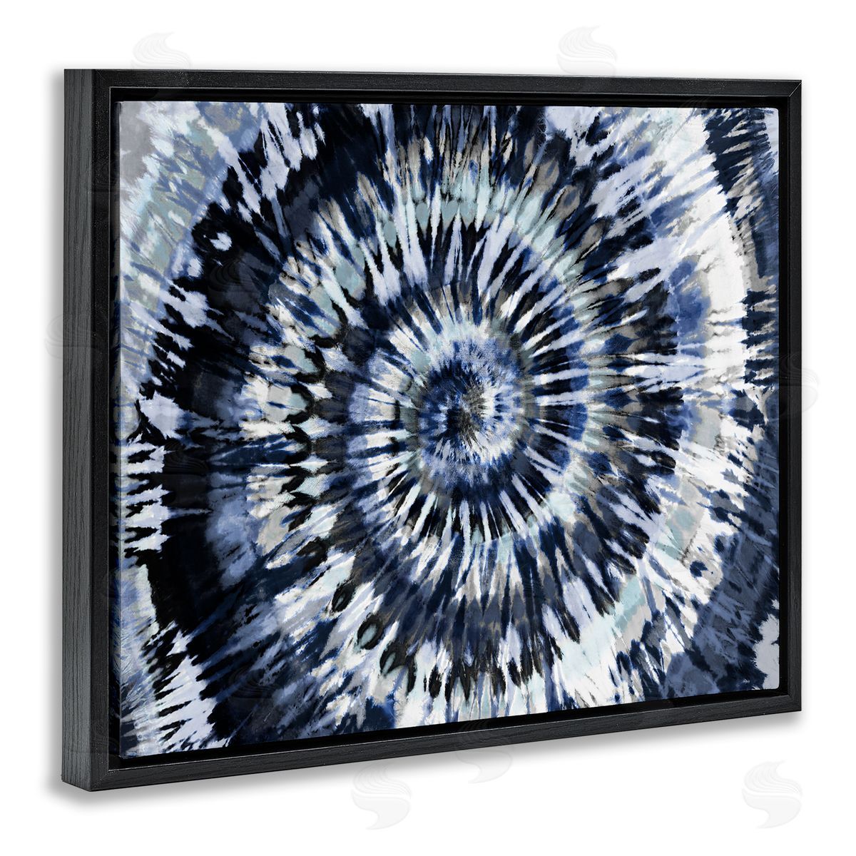 Abstract Blue Tie Dye Painting Black Floating Frame Canvas Wall Art, Home Decor by Molly Kearns