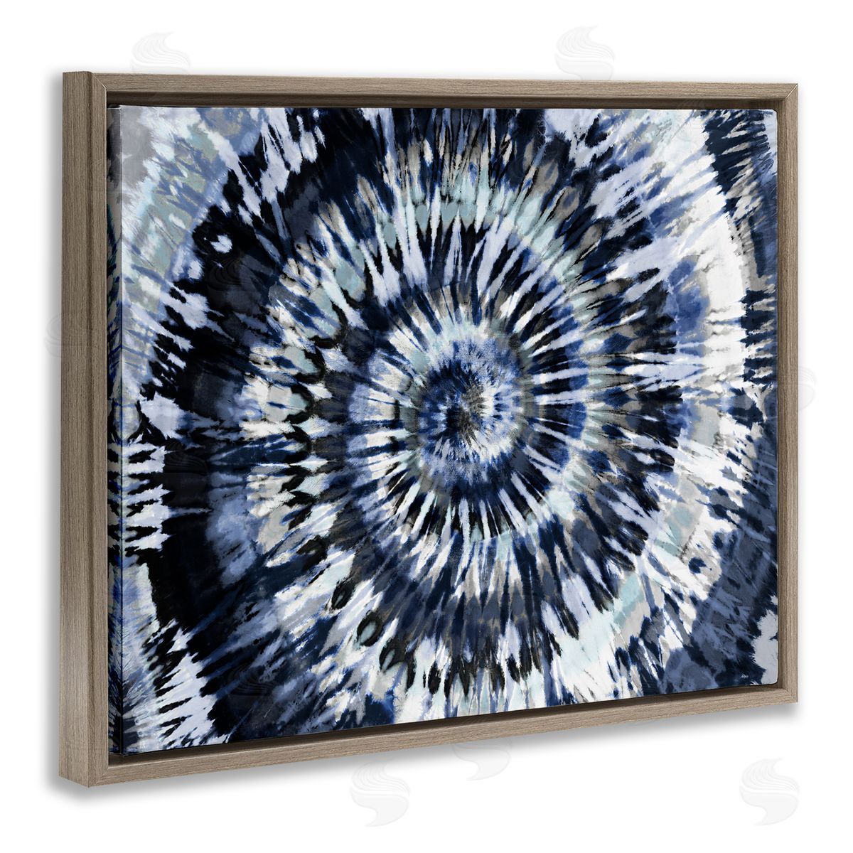 Abstract Blue Tie Dye Painting Brown Floating Frame Canvas Wall Art, Home Decor by Molly Kearns
