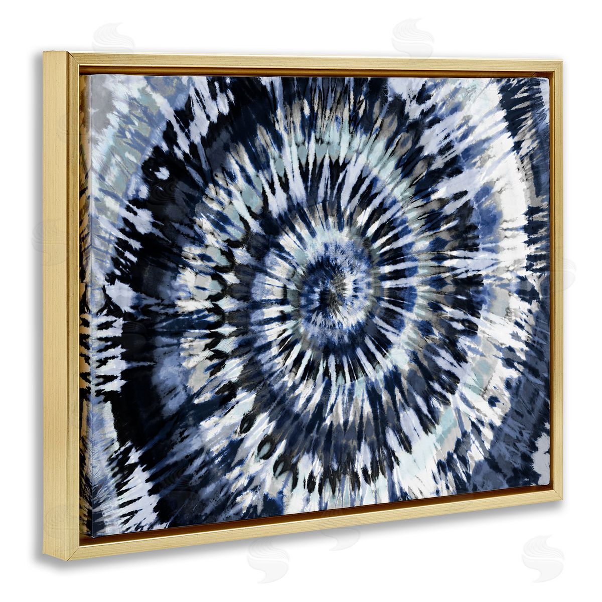 Abstract Blue Tie Dye Painting Gold Floating Frame Canvas Wall Art, Home Decor by Molly Kearns