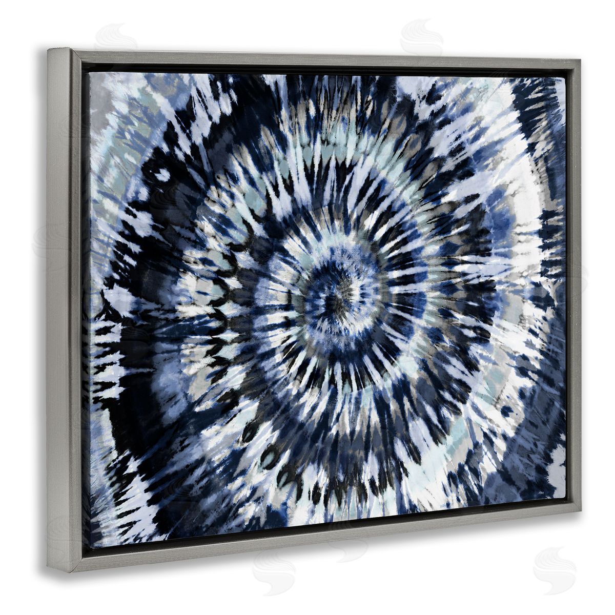 Abstract Blue Tie Dye Painting Grey Floating Frame Canvas Wall Art, Home Decor by Molly Kearns