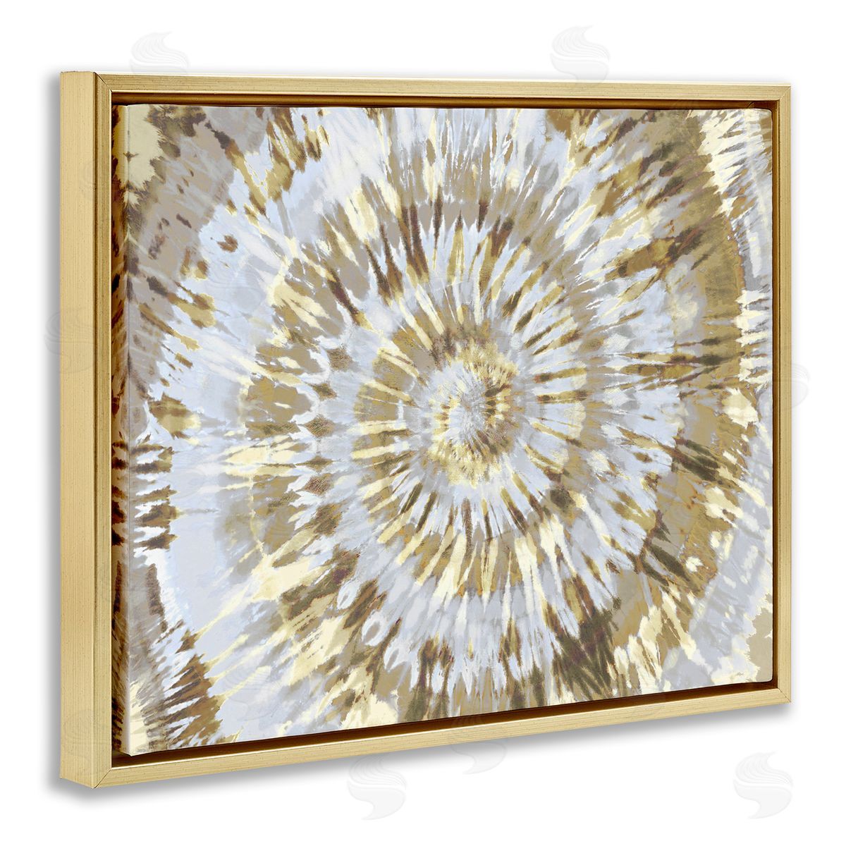 Abstract Tan Tie Dye Painting Gold Floating Frame Canvas Wall Art, Home Decor by Molly Kearns