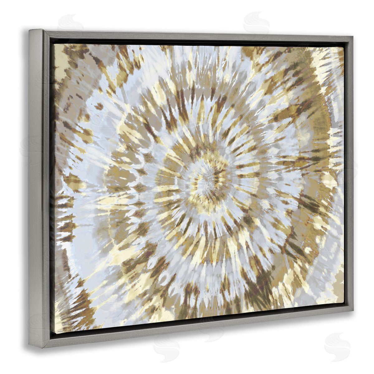 Abstract Tan Tie Dye Painting Grey Floating Frame Canvas Wall Art, Home Decor by Molly Kearns