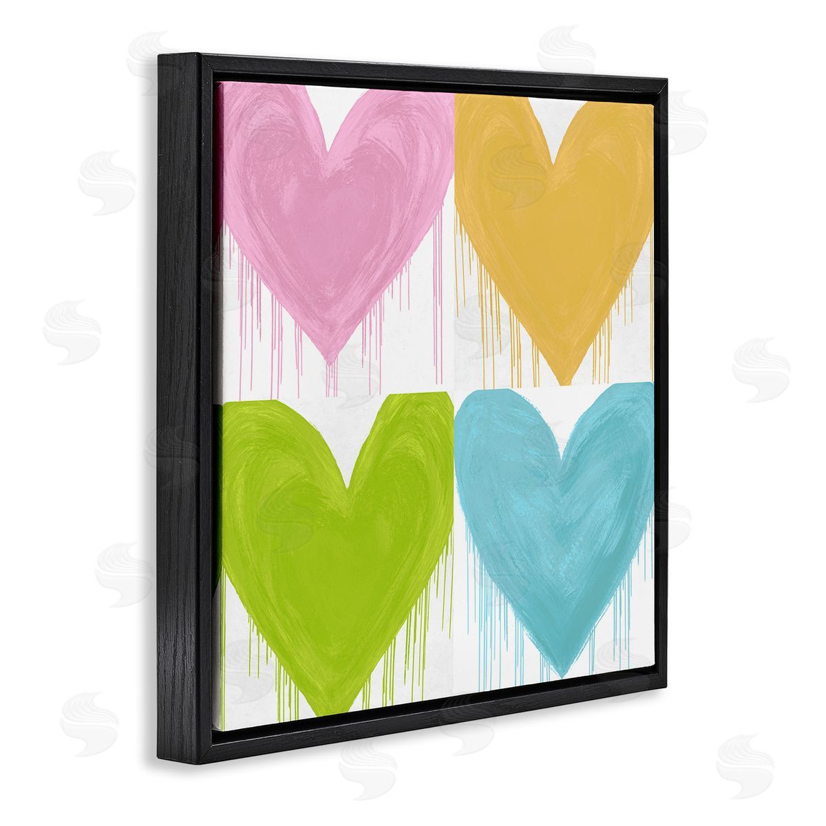 Colorful Paint Drip Hearts Black Floating Frame Canvas Wall Art, Home Decor by Lindsay Rodgers