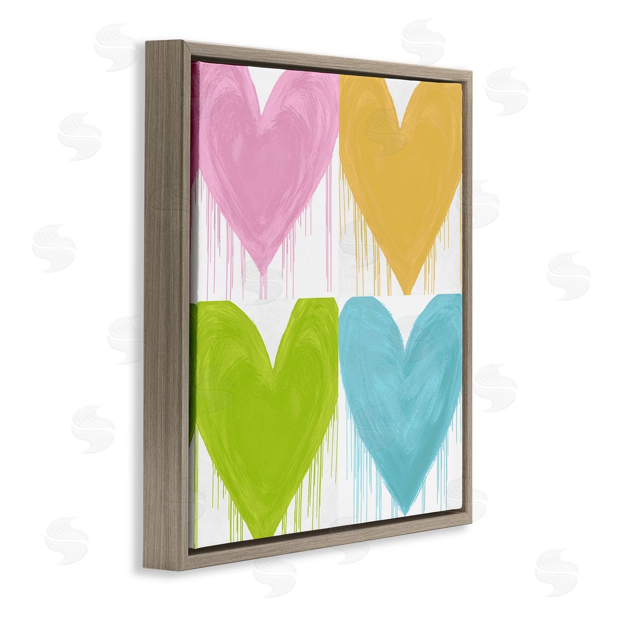 Colorful Paint Drip Hearts Brown Floating Frame Canvas Wall Art, Home Decor by Lindsay Rodgers