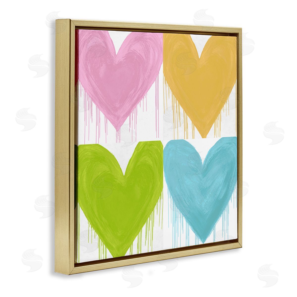 Colorful Paint Drip Hearts Gold Floating Frame Canvas Wall Art, Home Decor by Lindsay Rodgers