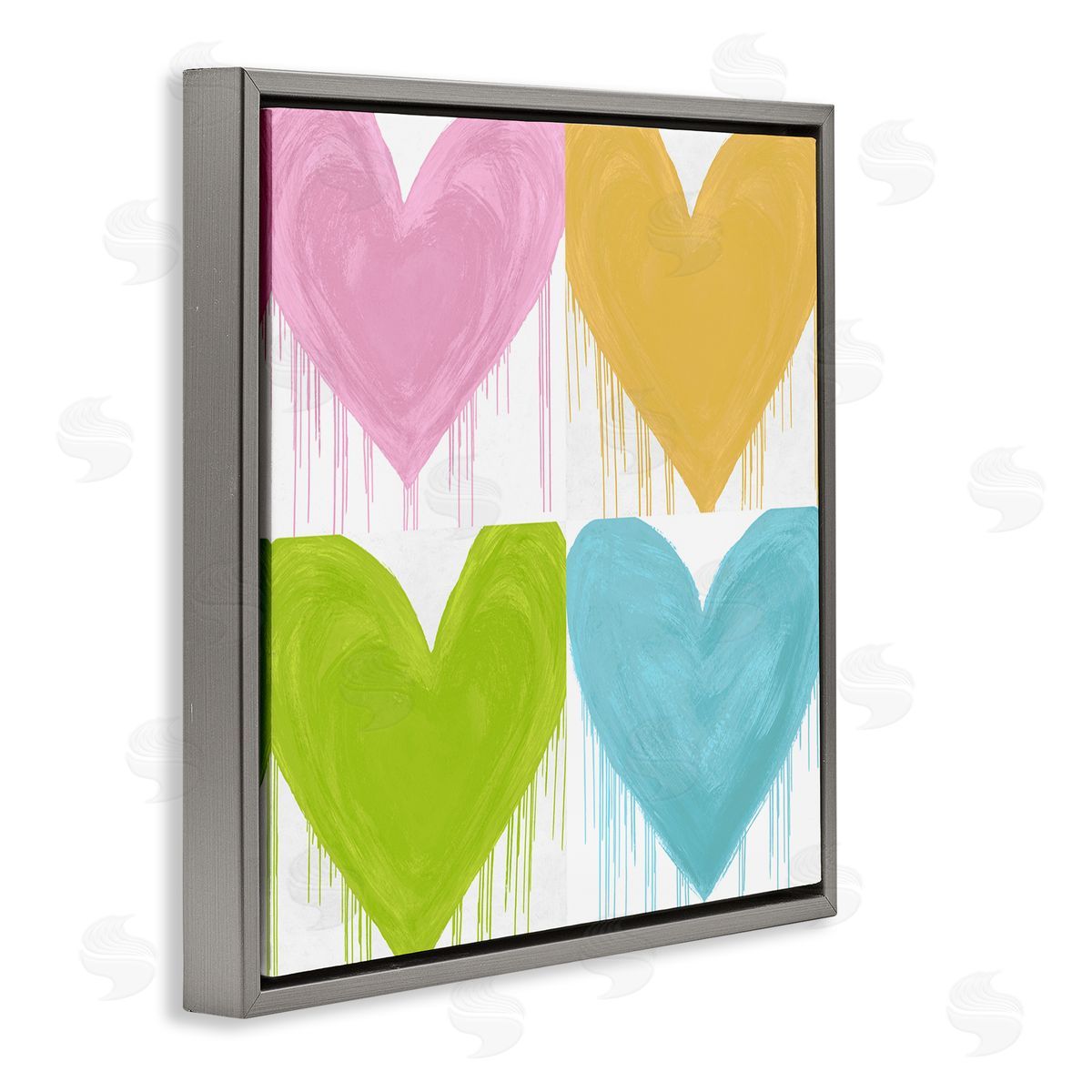 Colorful Paint Drip Hearts Grey Floating Frame Canvas Wall Art, Home Decor by Lindsay Rodgers
