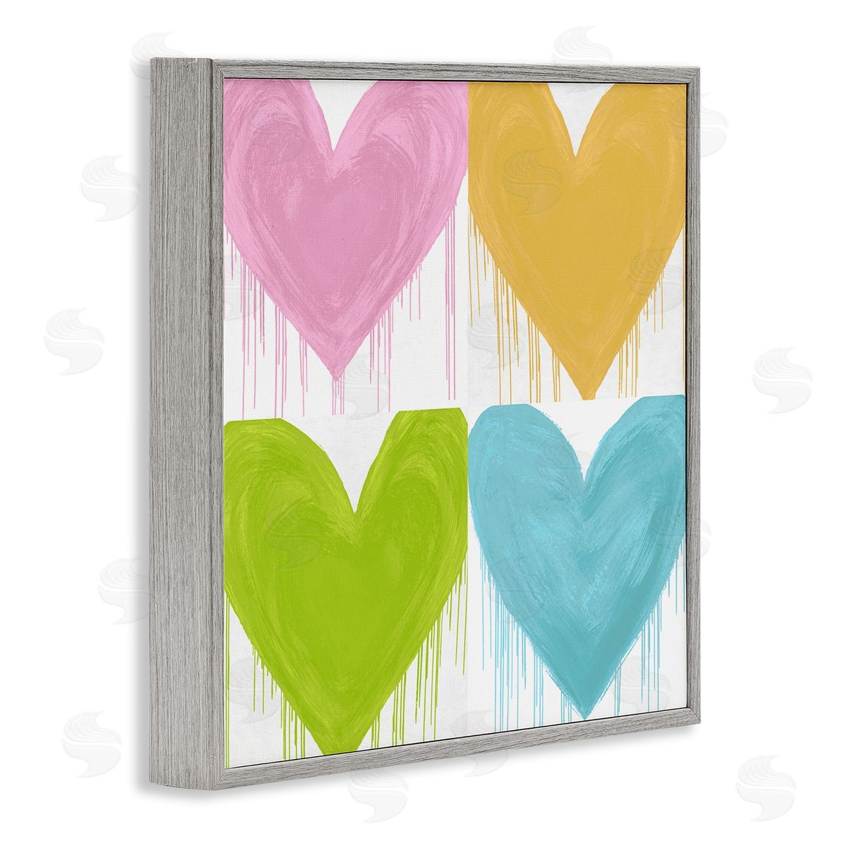 Colorful Paint Drip Hearts Grey Frame Print Wall Art, Home Decor by Lindsay Rodgers